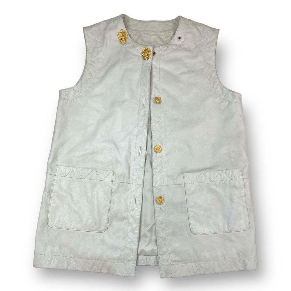 Women's Cream Sleeveless Jacket with Gold Buttons